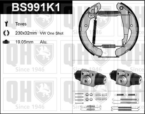 Quinton Hazell BS991K1 - Комплект тормозных колодок, барабанные autospares.lv