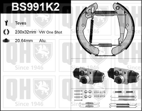 Quinton Hazell BS991K2 - Комплект тормозных колодок, барабанные autospares.lv