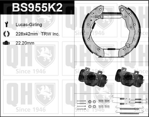 Quinton Hazell BS955K2 - Комплект тормозных колодок, барабанные autospares.lv