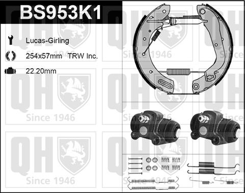 Quinton Hazell BS953K1 - Комплект тормозных колодок, барабанные autospares.lv