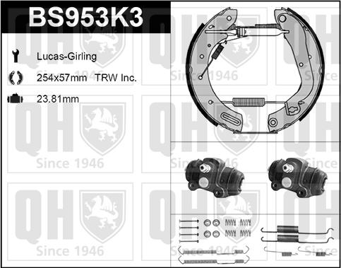 Quinton Hazell BS953K3 - Комплект тормозных колодок, барабанные autospares.lv