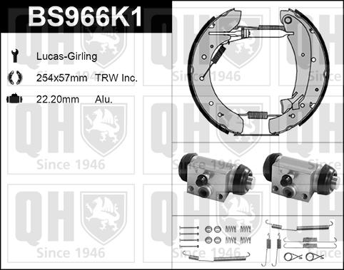 Quinton Hazell BS966K1 - Комплект тормозных колодок, барабанные autospares.lv