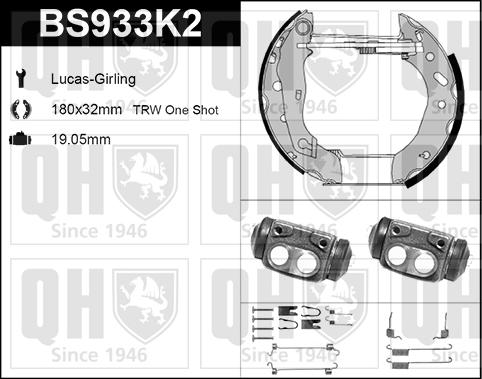 Quinton Hazell BS933K2 - Комплект тормозных колодок, барабанные autospares.lv