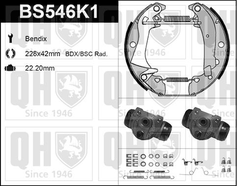 Quinton Hazell BS546K1 - Комплект тормозных колодок, барабанные autospares.lv