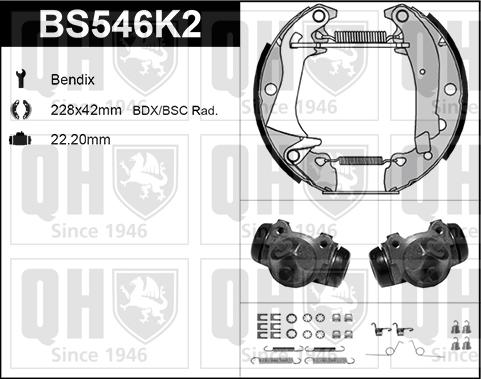 Quinton Hazell BS546K2 - Комплект тормозных колодок, барабанные autospares.lv