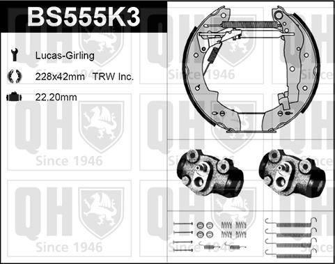 Quinton Hazell BS555K3 - Комплект тормозных колодок, барабанные autospares.lv