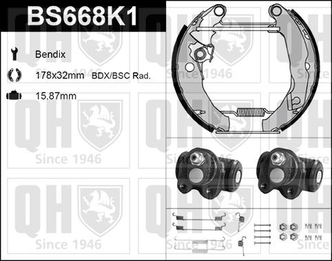 Quinton Hazell BS668K1 - Комплект тормозных колодок, барабанные autospares.lv