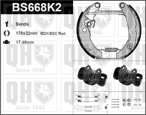 Quinton Hazell BS668K2 - Комплект тормозных колодок, барабанные autospares.lv