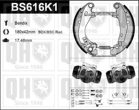 Quinton Hazell BS616K1 - Комплект тормозных колодок, барабанные autospares.lv