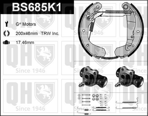 Quinton Hazell BS685K1 - Комплект тормозных колодок, барабанные autospares.lv