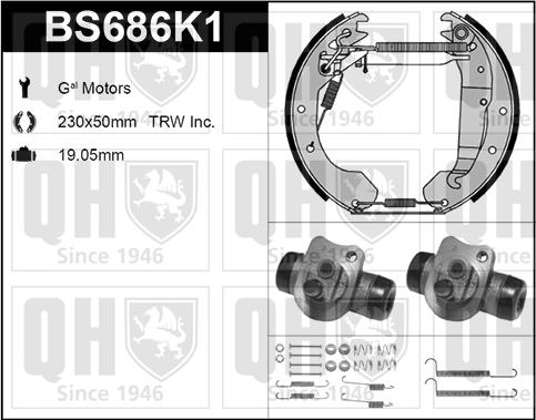 Quinton Hazell BS686K1 - Комплект тормозных колодок, барабанные autospares.lv