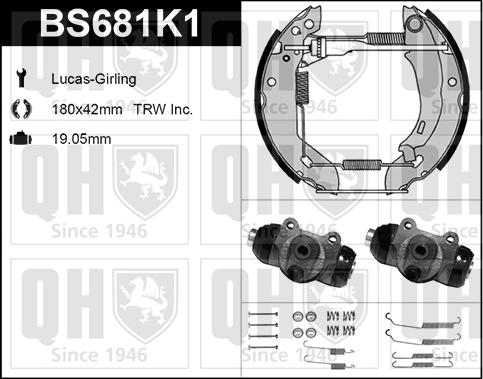 Quinton Hazell BS681K1 - Комплект тормозных колодок, барабанные autospares.lv