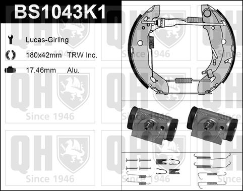 Quinton Hazell BS1043K1 - Комплект тормозных колодок, барабанные autospares.lv