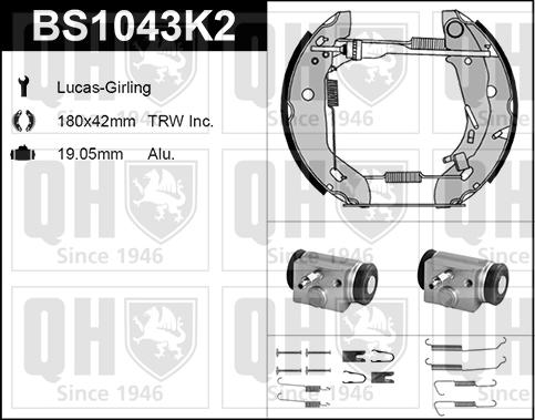 Quinton Hazell BS1043K2 - Комплект тормозных колодок, барабанные autospares.lv