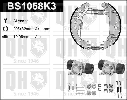 Quinton Hazell BS1058K3 - Комплект тормозных колодок, барабанные autospares.lv