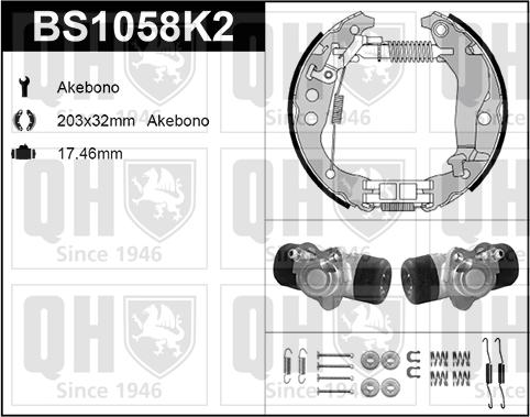 Quinton Hazell BS1058K2 - Комплект тормозных колодок, барабанные autospares.lv