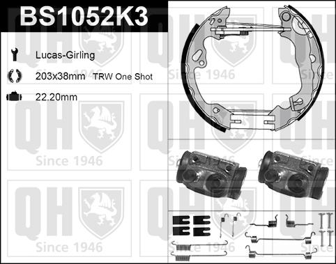 Quinton Hazell BS1052K3 - Комплект тормозных колодок, барабанные autospares.lv