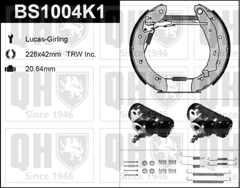 Quinton Hazell BS1004K1 - Комплект тормозных колодок, барабанные autospares.lv