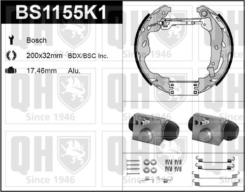 Quinton Hazell BS1155K1 - Комплект тормозных колодок, барабанные autospares.lv