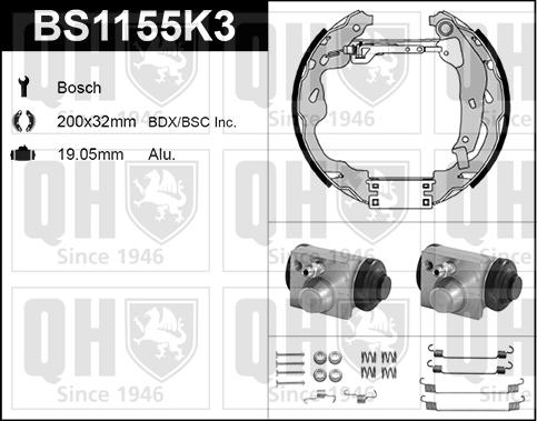 Quinton Hazell BS1155K3 - Комплект тормозных колодок, барабанные autospares.lv