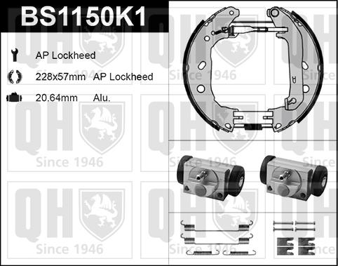 Quinton Hazell BS1150K1 - Комплект тормозных колодок, барабанные autospares.lv