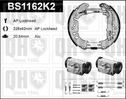 Quinton Hazell BS1162K2 - Комплект тормозных колодок, барабанные autospares.lv