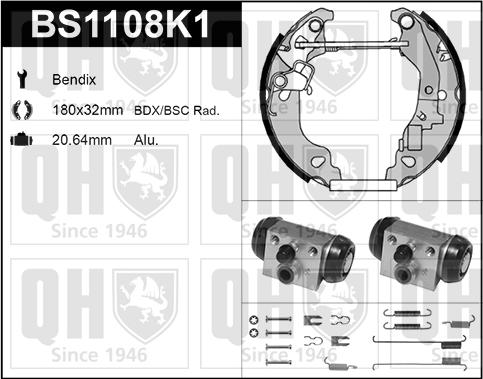 Quinton Hazell BS1108K1 - Комплект тормозных колодок, барабанные autospares.lv