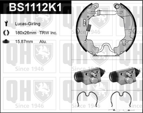 Quinton Hazell BS1112K1 - Комплект тормозных колодок, барабанные autospares.lv