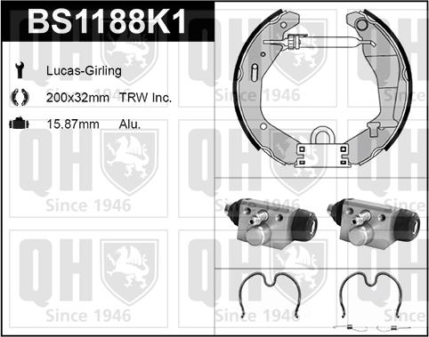 Quinton Hazell BS1188K1 - Комплект тормозных колодок, барабанные autospares.lv