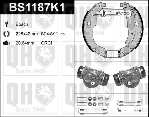 Quinton Hazell BS1187K1 - Комплект тормозных колодок, барабанные autospares.lv