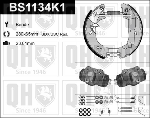 Quinton Hazell BS1134K1 - Комплект тормозных колодок, барабанные autospares.lv