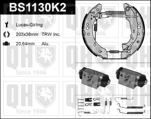 Quinton Hazell BS1130K2 - Комплект тормозных колодок, барабанные autospares.lv