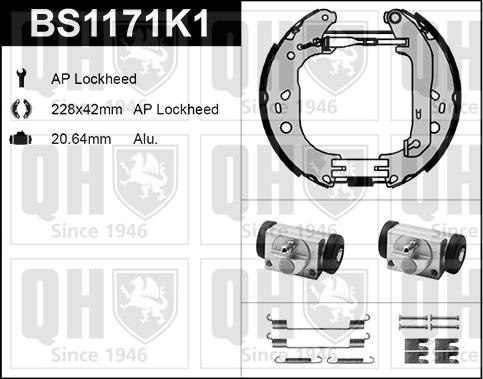 Quinton Hazell BS1171K1 - Комплект тормозных колодок, барабанные autospares.lv