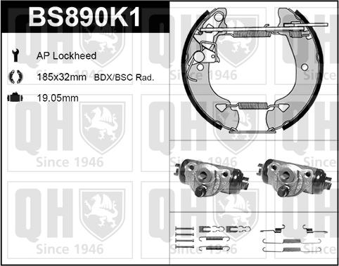 Quinton Hazell BS890K1 - Комплект тормозных колодок, барабанные autospares.lv