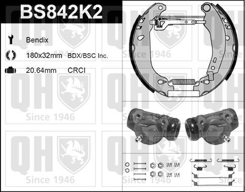 Quinton Hazell BS842K2 - Комплект тормозных колодок, барабанные autospares.lv