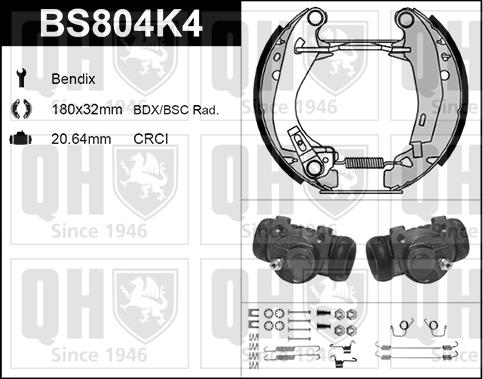 Quinton Hazell BS804K4 - Комплект тормозных колодок, барабанные autospares.lv