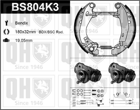 Quinton Hazell BS804K3 - Комплект тормозных колодок, барабанные autospares.lv