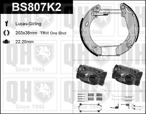 Quinton Hazell BS807K2 - Комплект тормозных колодок, барабанные autospares.lv