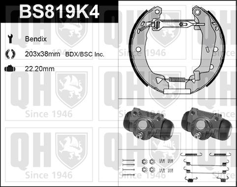 Quinton Hazell BS819K4 - Комплект тормозных колодок, барабанные autospares.lv