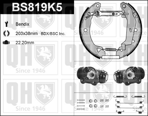 Quinton Hazell BS819K5 - Комплект тормозных колодок, барабанные autospares.lv