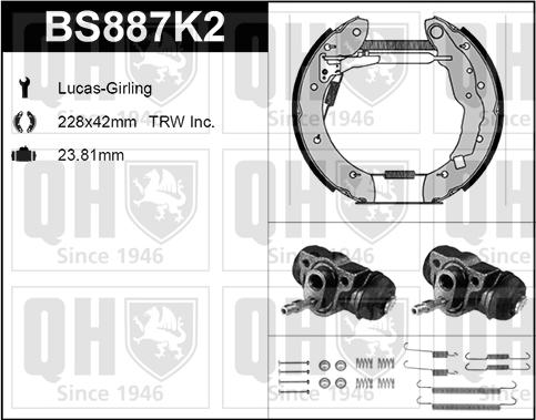 Quinton Hazell BS887K2 - Комплект тормозных колодок, барабанные autospares.lv