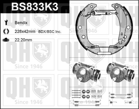 Quinton Hazell BS833K3 - Комплект тормозных колодок, барабанные autospares.lv