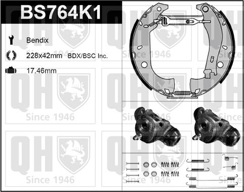 Quinton Hazell BS764K1 - Комплект тормозных колодок, барабанные autospares.lv