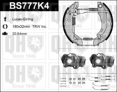 Quinton Hazell BS777K4 - Комплект тормозных колодок, барабанные autospares.lv