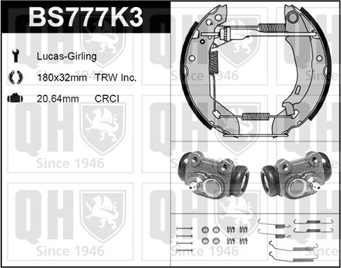 Quinton Hazell BS777K3 - Комплект тормозных колодок, барабанные autospares.lv