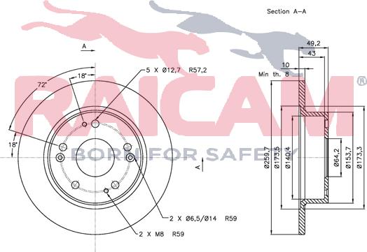 Raicam RD00308 - Тормозной диск autospares.lv