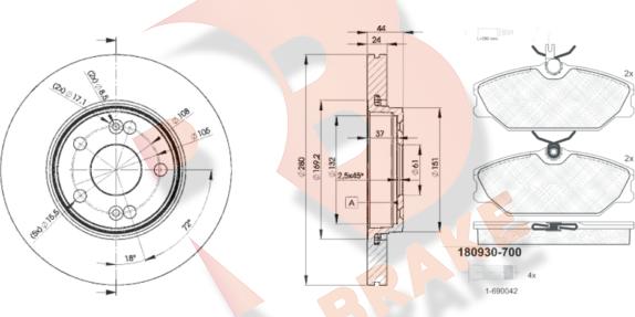 R Brake 3R09306198 - Дисковый тормозной механизм, комплект autospares.lv