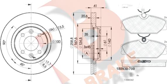 R Brake 3R09303550 - Дисковый тормозной механизм, комплект autospares.lv