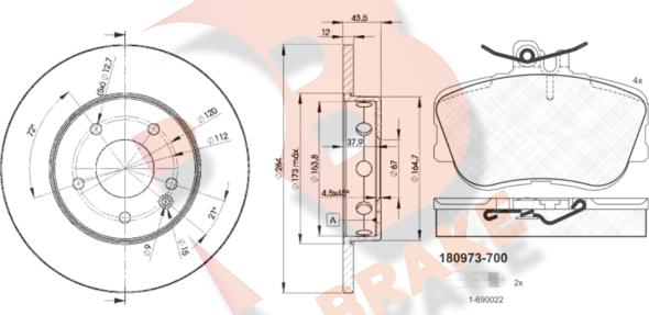 R Brake 3R09733180 - Дисковый тормозной механизм, комплект autospares.lv