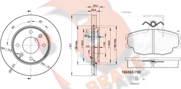 R Brake 3R08634694 - Дисковый тормозной механизм, комплект autospares.lv